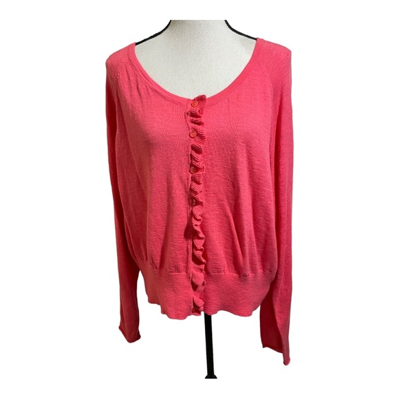 Lane Bryant ruffle front button cardigan cotton pink orange size 18/20 plus - Picture 9 of 11